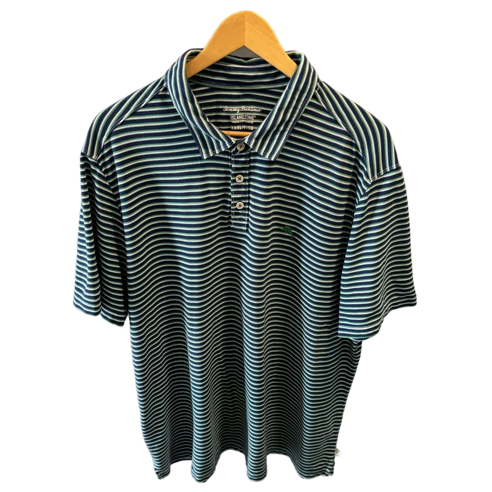 Tommy Bahama IslandZone Striped Polo Shirt Size XXXL Blue Green Business Casual